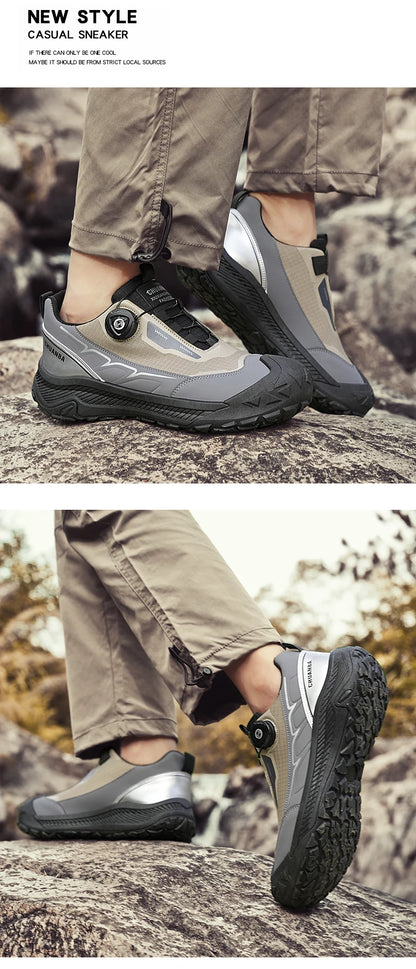 Sneakers da trekking da uomo con fibbia girevole, scarpe da escursionismo con suola spessa per attività all’aperto, scarpe sportive da uomo, comode e antiscivolo, ideali per arrampicata e passeggiate