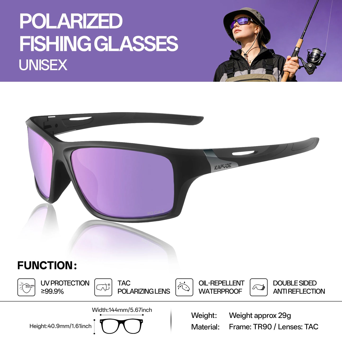 KAPVOE Outdoor Polarized Fishing Sunglasses Beach Ocean Sea Fishing Cycling UV400 MTB Sunglasses Bicycle Sports Hiking Eyewear