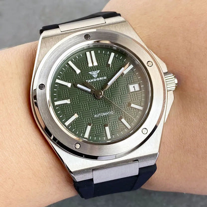Tandorio New Black Luxury Business Engineer Style Men's Mechanical Watch Sapphire Glass 100m Waterproof NH35A Automatic Watches