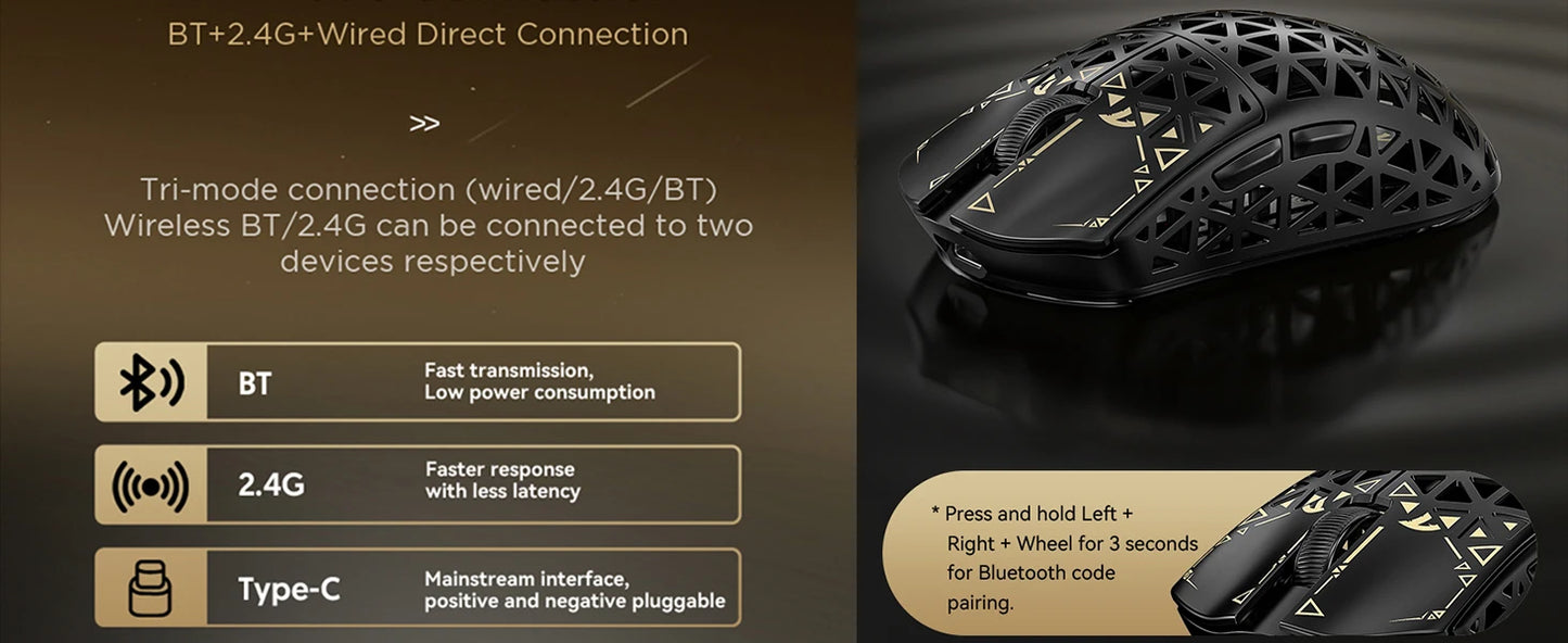 Rato Gaming Sem Fios ATTACK SHARK R5 Ultra 8K em Fibra de Carbono com Sensor 42000 DPI-PAW3950 MAX — ultraleve de 39g para Win/Mac