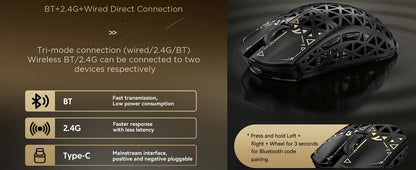 Rato Gaming Sem Fios ATTACK SHARK R5 Ultra 8K em Fibra de Carbono com Sensor 42000 DPI-PAW3950 MAX — ultraleve de 39g para Win/Mac