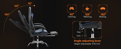 Ergonomic Racing Gaming Chair with Lumbar Support, Adjustable Swivel PU Leather Computer Chair with Headrest for Office & Home