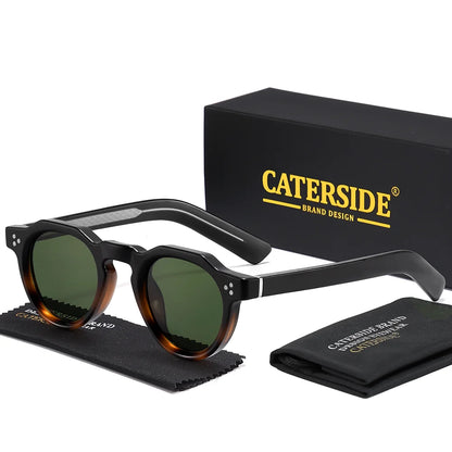 CATERSIDE Retro Round Men's Sunglasses High-Quality Thick Style Women's Outdoor Travel Business Driving Decorative Glasses UV400