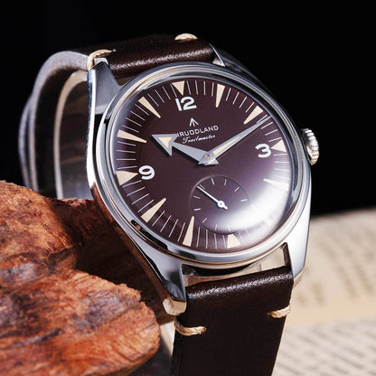 Hruodland F033 Retro Classic Quartz Men's Watches VD78 Movement Stainless Steel Black Brown Leather Strap Wristwatches