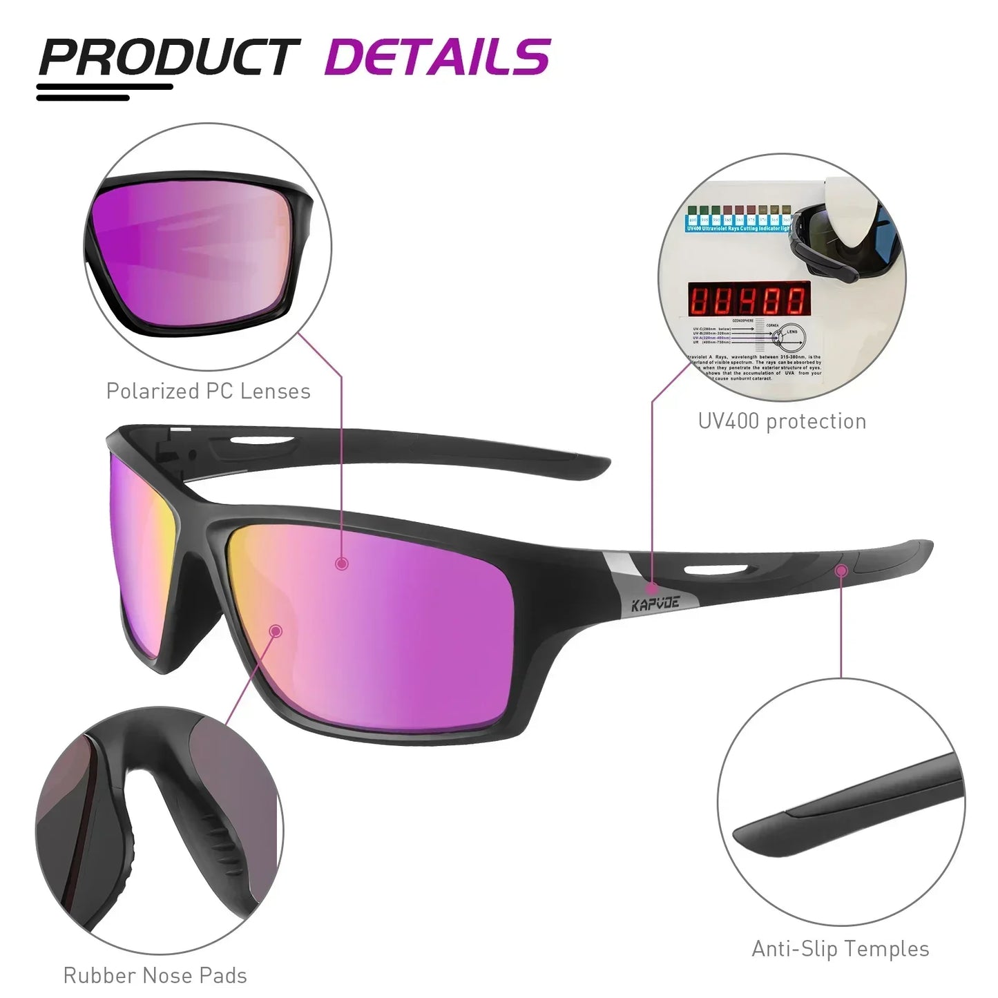 Kapvoe Polarized Fishing Sunglasses Cycling Man Women UV400 Cycling Glasses Sports Goggles Bike Eyewear MTB Bicycle Glasses