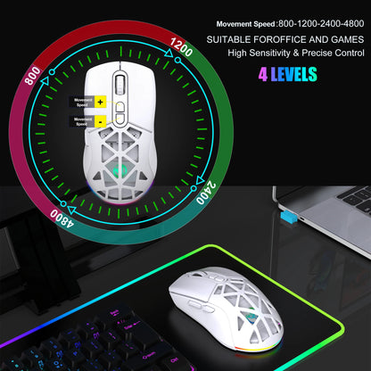 HXSJ T26 Dual Mode Wireless Gaming Mouse, Bluetooth 5.1 & 2.4G Rechargeable Gaming Mouse, 4800 DPI Ergonomic Optical Mouse for Laptop & PC
