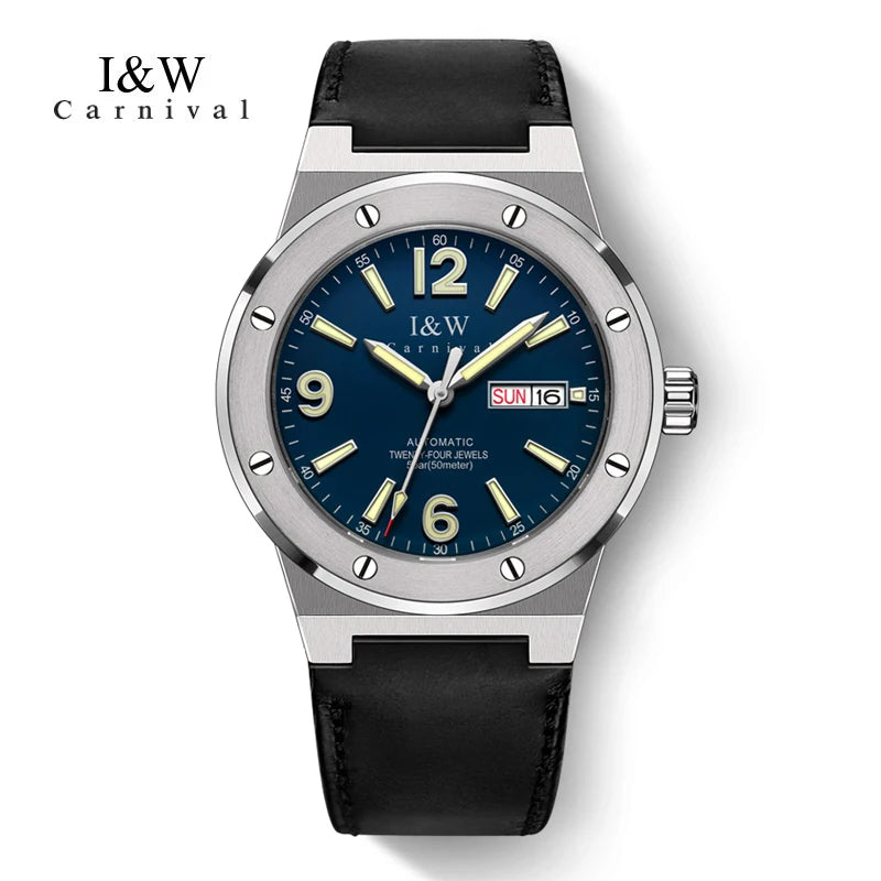 Reloj mecánico para hombre Carnival (serie IW de gama alta) – Lujo, cristal de zafiro, hermético hasta 50 m, movimiento automático importado