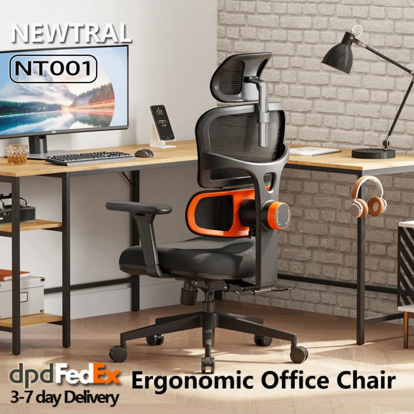 NEWTRAL NT001 Ergonomic Office Chair with Auto-Following Lumbar Support, 3 Recline Angles, Adjustable Backrest Armrest Headrest