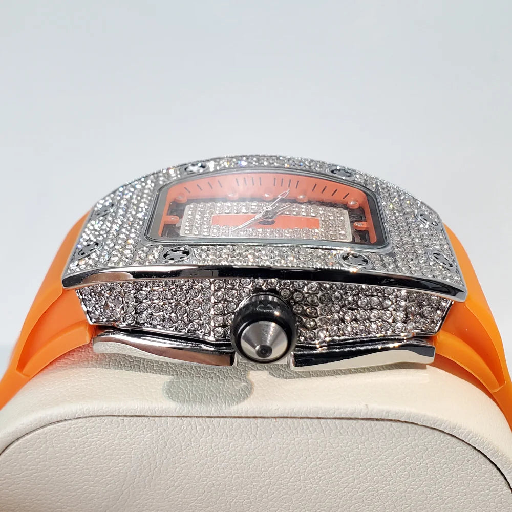 Luxury Diamond Watch For Women Elegant Tonneau Original Design Watches Fashion Ice Out Sport Rubber Strap Waterproof Mille Clock