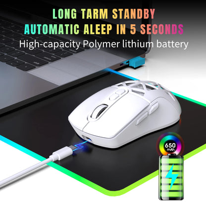 HXSJ T26 Dual Mode Wireless Gaming Mouse, Bluetooth 5.1 & 2.4G Rechargeable Gaming Mouse, 4800 DPI Ergonomic Optical Mouse for Laptop & PC