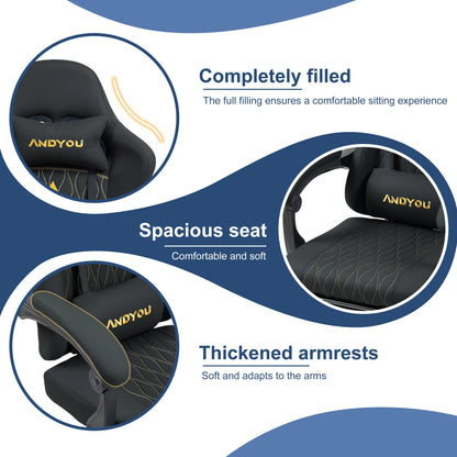 Andyou Ergonomic Gaming Chair - Swivel Reclining Gaming Chair, PU Leather Upholstery, Weight Capacity 150kg