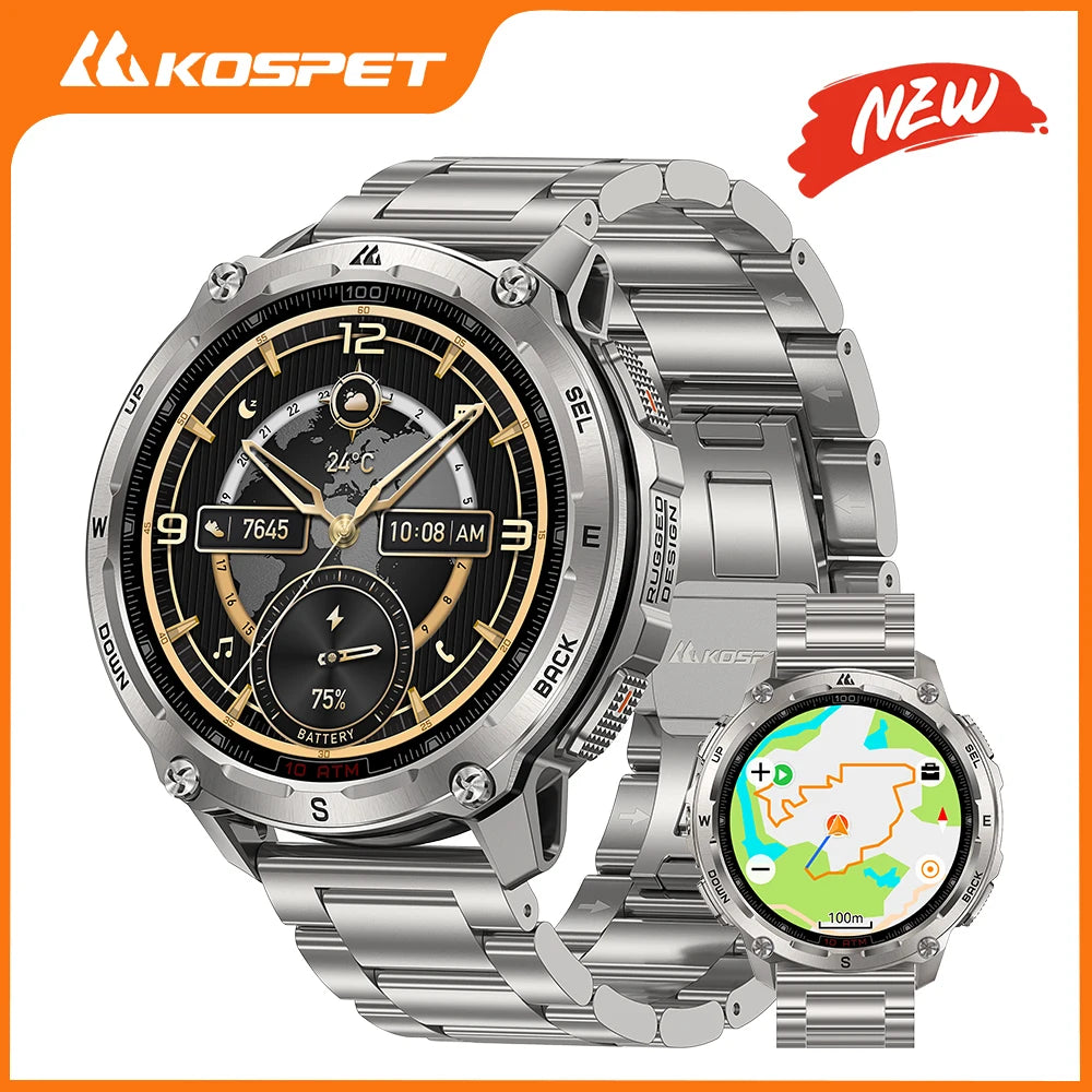 KOSPET Tank T4 SE Men's Rugged Smart Watch Military Grade Full Stainless Steel GPS 100M Waterproof 45M Freediving Health Monitor