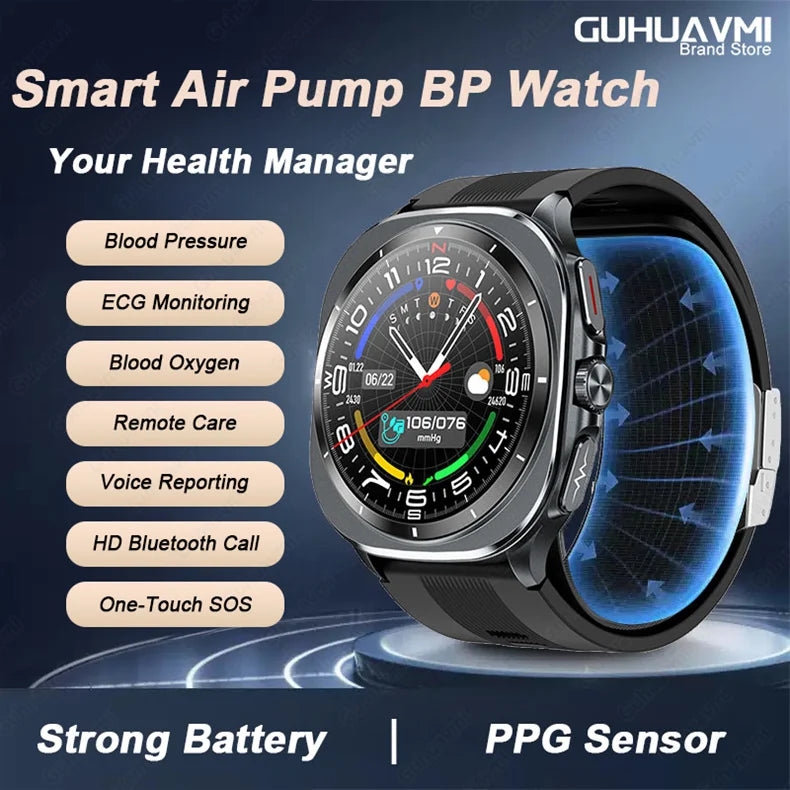 2026 New Health Track Smartwatch Air Pump Airbag True Blood Pressure Health Measure Smart Watch for Men and Women Blood Oxygen BT Call