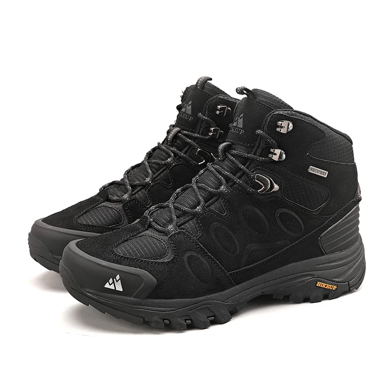 HIKEUP High-Top Herren-Wanderstiefel Winter Outdoor Schuhe Schnürung Rutschfeste Sportliche Freizeit-Trekkingstiefel Herren Wildleder Warme Schuhe