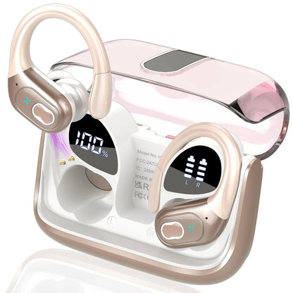 Écouteurs sans fil Sport Bluetooth 5.4 casque avec micro antibruit 75 heures HiFi stéréo sur l'oreille bourgeon LED affichage USB-C IPX7