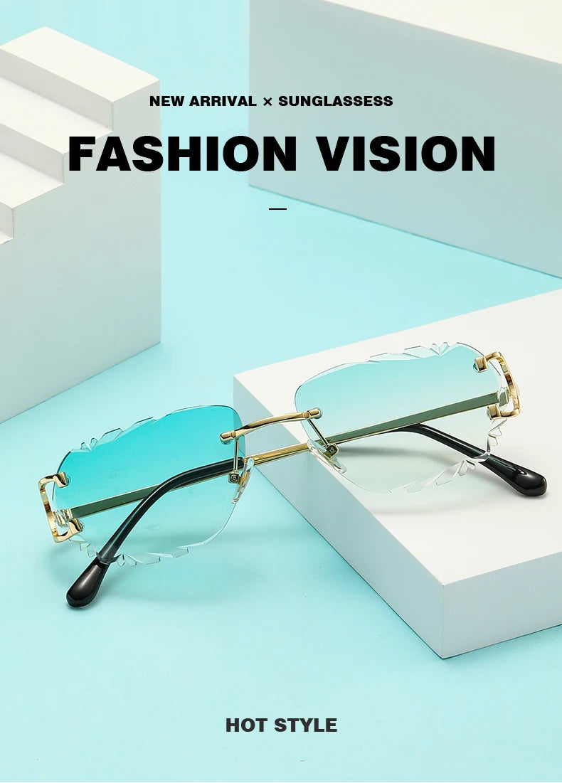 Retro Sunglasses For Men And Women High-End Frameless Fashion UV400 Irregular Cut Lenses Women Sun Glasses