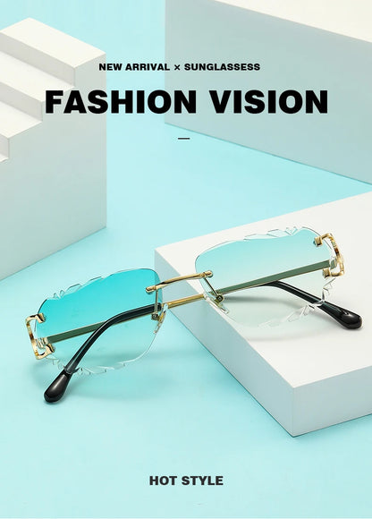 Retro Sunglasses For Men And Women High-End Frameless Fashion UV400 Irregular Cut Lenses Women Sun Glasses
