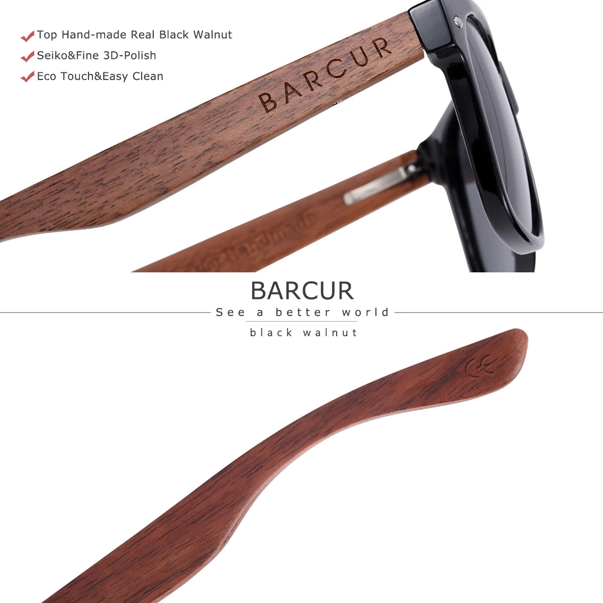 BARCUR Natural Wood Polarizing PC Oval Women Sunglasses Dark Luxury Texture Wooden Mirror Legs Sunscreen UVA*B Women Sunglasses