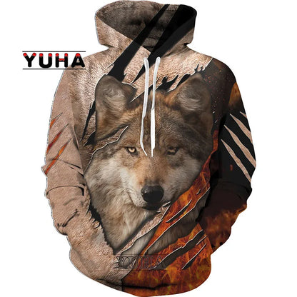 3D-bedruckter Wolf-Hoodie Unisex – cooler Pullover mit Tiergrafik, Sweatshirt für Herren-Streetwear