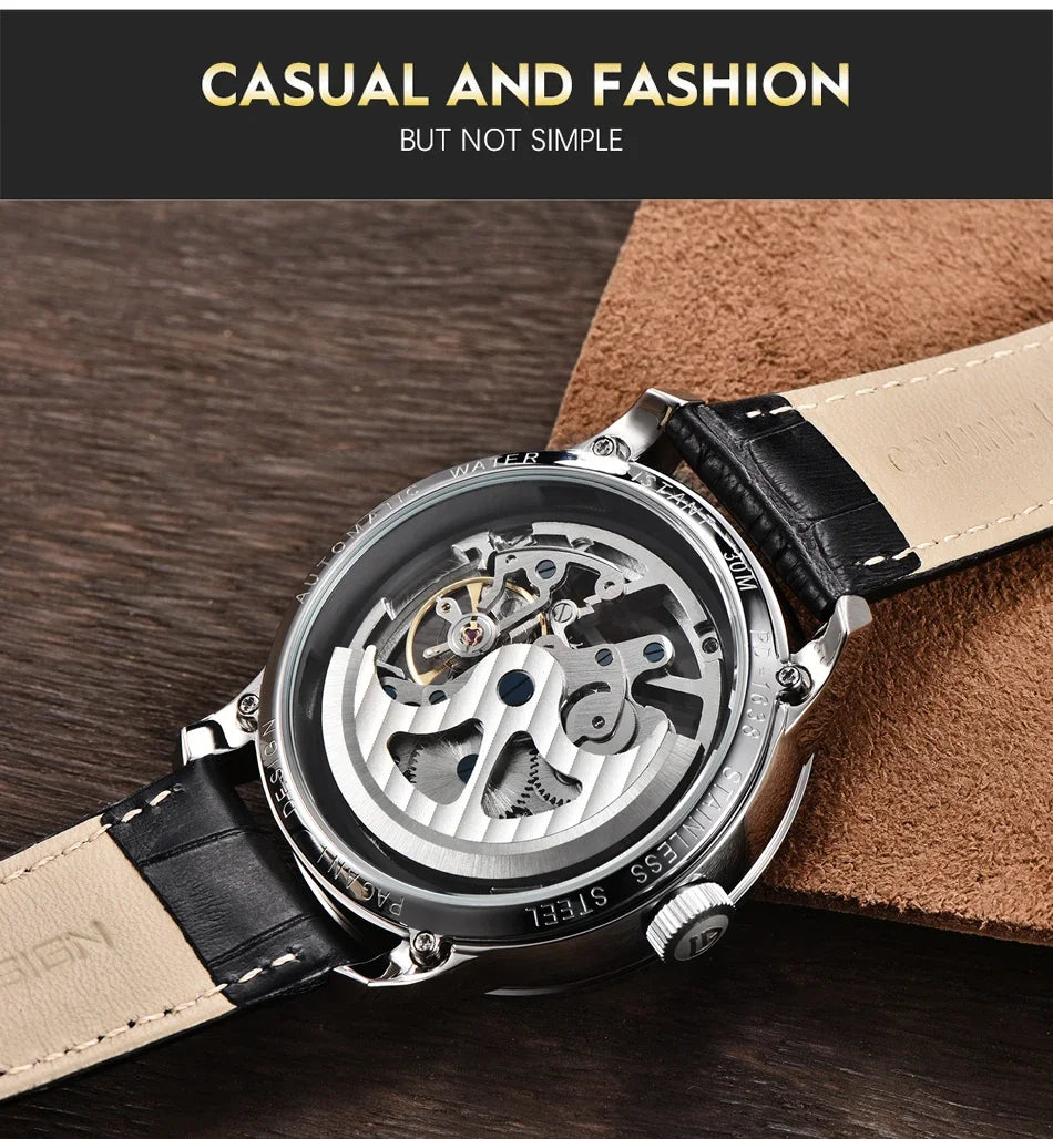 PAGANI DESIGN Business Man Watch Luxury Skeleton Hollow Leather Men's Wristwatch New Mechanical Male Clock