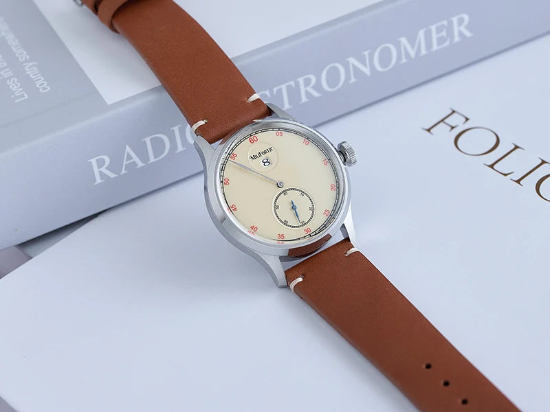 Milifortic Jumping Hour Auto R077 Vintage Small Seconds ST17 Movement Jump Hour Salmon Dial Men Watches