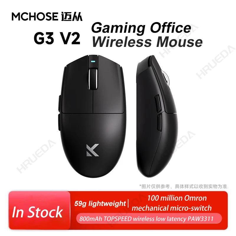 Mouse da gaming wireless MCHOSE G3 V2 Pro Tri-Mode Bluetooth 800mAh ricaricabile, leggero, con ergonomia personalizzata per esports