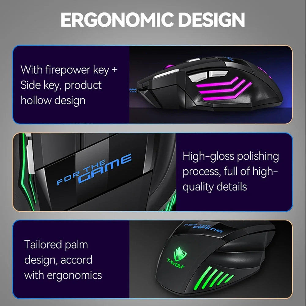 Mouse da gaming cablato KEBIDUMEI, 7 pulsanti, retroilluminazione RGB, mouse USB ergonomico, 2400 DPI, 3 livelli DPI, per PC, laptop, Windows e Mac OS