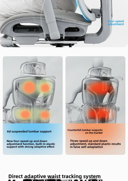 Sedia da ufficio ergonomica regolabile in mesh, sedia da scrivania per computer con schienale alto traspirante, supporto lombare 6D e poggiapiedi retrattile