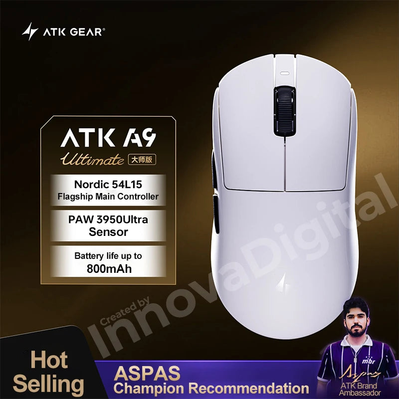 Mouse da gaming wireless ATK Dragonfly A9 Ultimate A9 Air PAW3950 ultraleggero ergonomico e-sport per gamer FPS CSGO A9 Ultra