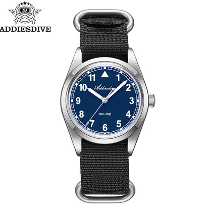 Relógio analógico masculino ADDIESDIVE 36mm com vidro espelhado bolha, 100m à prova de água, luminoso, simples, em quartzo, com bracelete em nylon