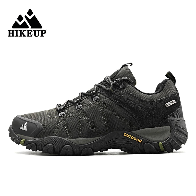 HIKEUP Pantofi de drumeție pentru bărbați, pentru patru sezoane, sport outdoor, piele naturală, rezistenți la uzură, pantofi de escaladă cu talpă din cauciuc, sneakeri de trekking