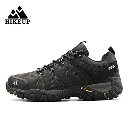 HIKEUP Pantofi de drumeție pentru bărbați, pentru patru sezoane, sport outdoor, piele naturală, rezistenți la uzură, pantofi de escaladă cu talpă din cauciuc, sneakeri de trekking