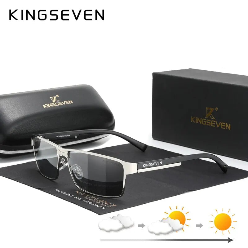 KINGSEVEN Men Polarized Photochromic Sunglasses Design Women Chameleon Sun Glasses UV400 Anti-glare Driving Square Eyeglasses