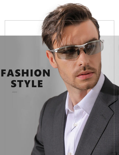 CLLOIO Aluminum Rimless Photochromic Sunglasses Men Polarized Driving Chameleon Anti-Glare Glasses Travel Fishing Goggle UV400