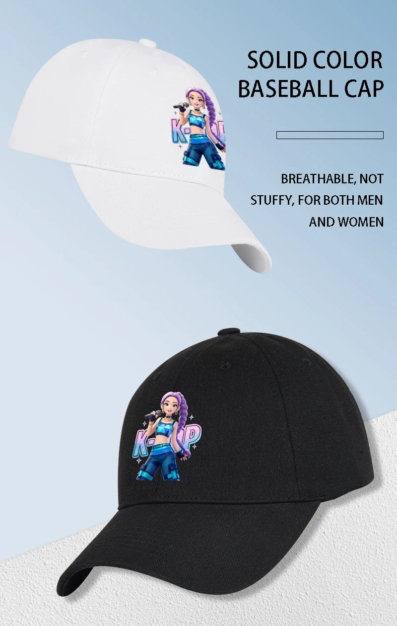 K-POP Purple Hair Idol Cartoon Print Baseball Cap Men Women Y2K Streetwear  Adjustable Dad Hat Sun Hat