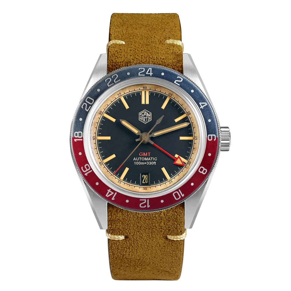San Martin 39.5mm Limited Edition Full Lume Dial Automatic Mens Watch NH34 GMT 6H Date 10Bar Luxury Kol Saati SN0116W