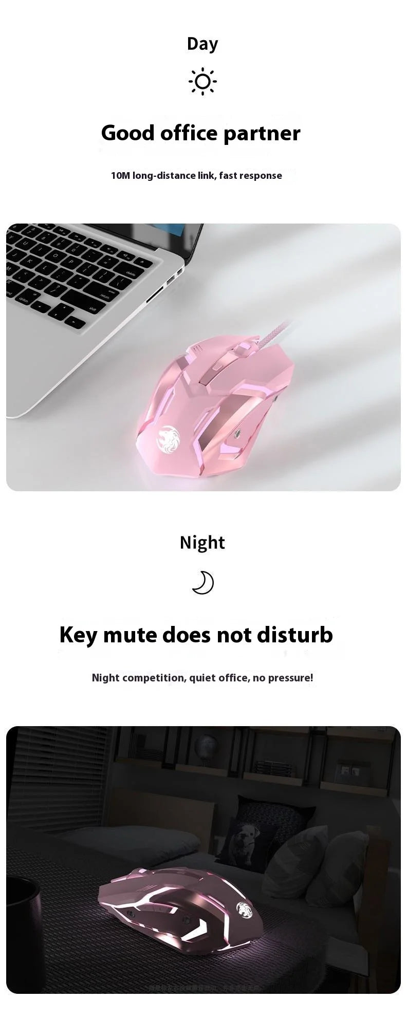 Frontline Wired Gaming Pink Mouse Silent Mechanical Esports Wireless Female Office Bluetooth Computer High Appearance Cute Girl