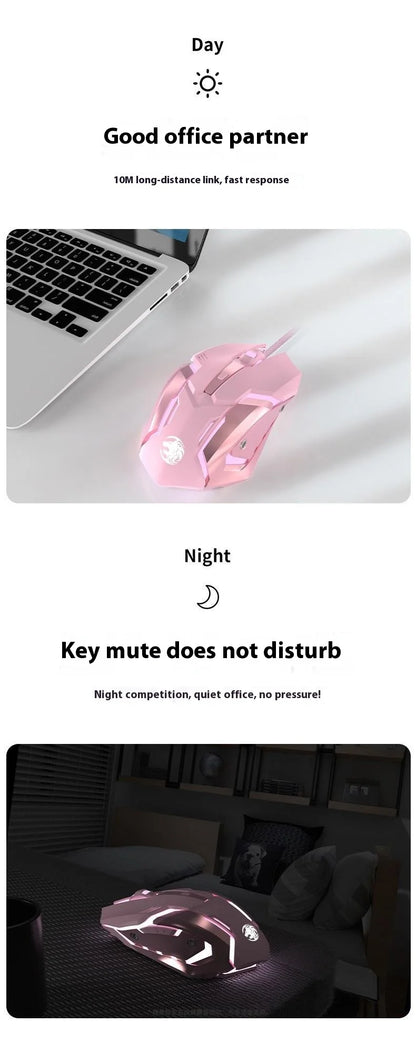 Frontline Wired Gaming Pink Mouse Silent Mechanical Esports Wireless Female Office Bluetooth Computer High Appearance Cute Girl