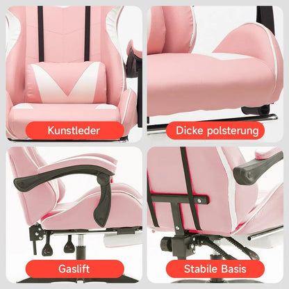 Ergonomic gaming chair, office chair, height adjustable,PU leather computer chair, with headrest and lumbar support, 360° swivel