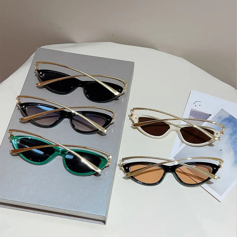 vintage small cat eye sunglasses for women new fashion beige gradient alloy sun glasses ladies elegant driving shades uv400