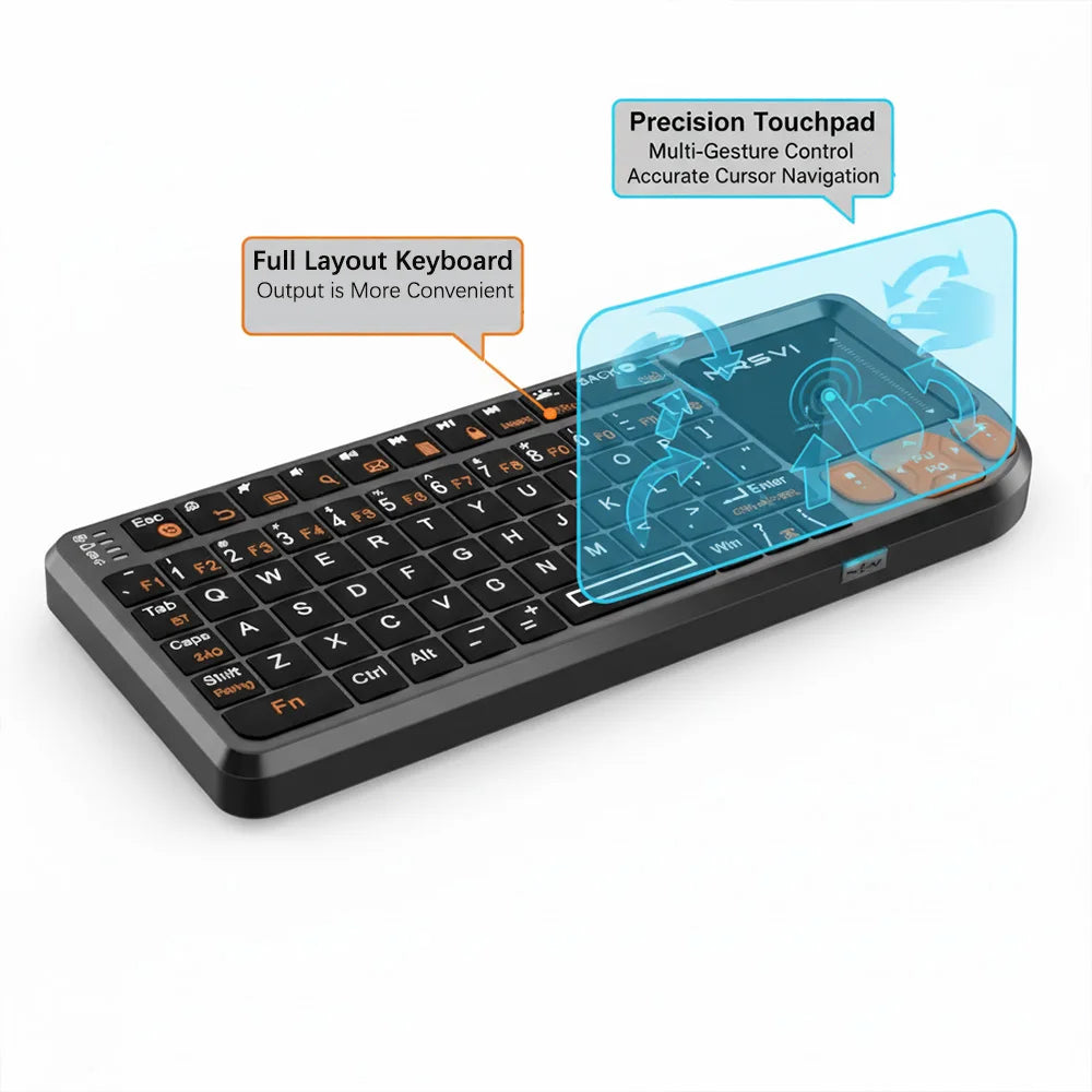 Teclado Bluetooth Mini MRSVI A8 PLUS, teclado sem fios 2.4GHz retroiluminado com touchpad para Android TV Box, Mac, portátil, Windows