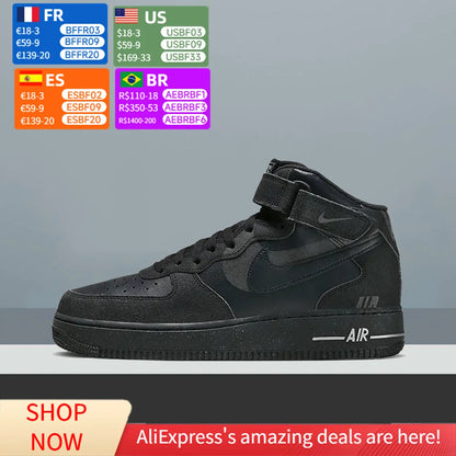 Nike Air Force 1 Mid Top Unisex Classic Sneakers, Cushioned Comfort Durable Design for Casual Streetwear DQ7666-001