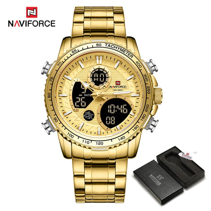 Pánské sportovní hodinky NAVIFORCE – originální luxusní náramkové hodinky z nerezové oceli, vodotěsný vojenský model s dvojitým displejem