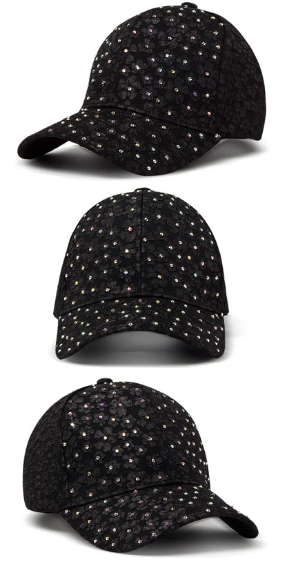 CNTANG Summer Women Rhinestone Baseball Cap Flower Embroidery Hats Female Snapback Fashion Designer Sun Hat Hip Hop Y2k Caps
