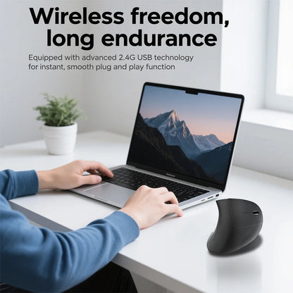 2.4G Bluetooth kabellose vertikale Maus, wiederaufladbar, ergonomisch, 1600DPI einstellbare Gaming-Maus mit 6 Tasten für Laptop, PC und Computer