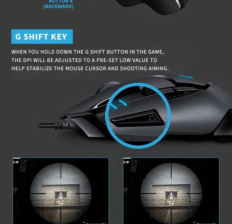 Mouse gaming cablato Logitech G402, processore ARM a 32 bit, 8 pulsanti, 500 IPS, antiscivolo, per sessioni di gioco e lavoro per tutto il giorno