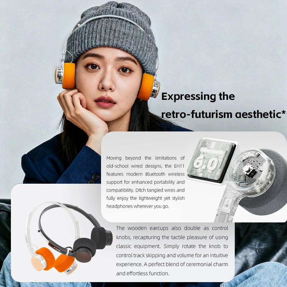 Cuffie Bluetooth on-ear FIIO EH11 – Headset wireless Hi-Res LDAC con bassi potenti, batteria 30H, connessione a doppio dispositivo e design rétro leggero