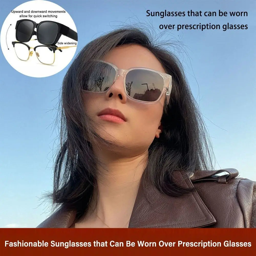 Polarized Fit Over Glasses Sunglasses for Women Men, Trendy Square Wrap Around Shades for Driving Riding, UV Protection