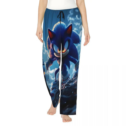 Custom Women Soniced Pajama Pants Printed Hedgehog Game Sleep Sleepwear Bottoms with Pockets
