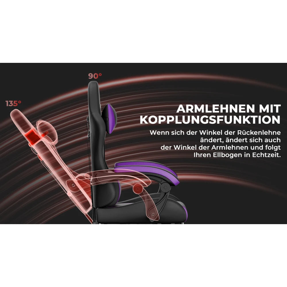 Gaming Chair Ergonomic Gaming Chair with Lumbar Pillow and Headrest, Gamer Chair Height Adjustable, Pc Chair for Adults Girls Boy,Black Purple